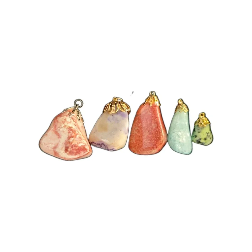 Vintage Lot Of 5 Natural Stone Pink ZEBRA, Tiffany , JASPER, Aquamarine, & Kiwi
